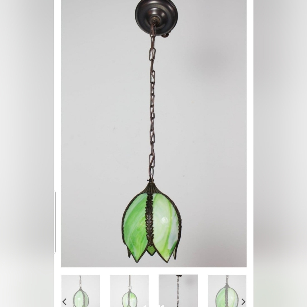 MCM VINTAGE Green Stained Glass Pendant Light